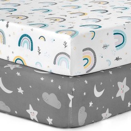 BBROLEX Baby Fitted Crib Sheets: Kid Crib Sheets - Set of 2 for Toddler Standard Size Crib Mattress for Boys and Girls - Jersey Knit Crib Bed Sheets Rainbow Stars