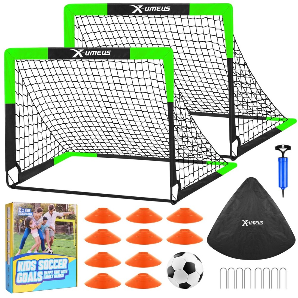 Kids Soccer Goals for Backyard Set of 2, 4 x 3 ft/6 x 4 Toddler Soccer Goal Training Equipment with Soccer Ball, Cones, Pop Up Soccer Net for Kids Age 3-5 4-6 6-8 8-12 10-12 Outdoor Games Sports Gifts