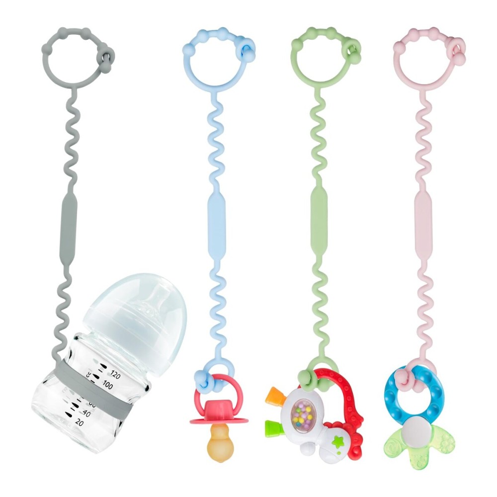Toy Straps for Baby, Silicone Toy Straps for Stroller, Toy Safety Straps for Toy, Sippy Cup Straps, Adjustable Toy Holder for Stroller, High Chair - BPA Free (B-4 Pack-Multi)