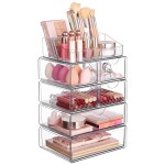 Vtopmart 5 Tier Clear Makeup Organizer with Drawer, Cosmetic Storage for Dresser Countertop and Bathroom Vanity, Beauty Holder for Lipstick Brush Skincare