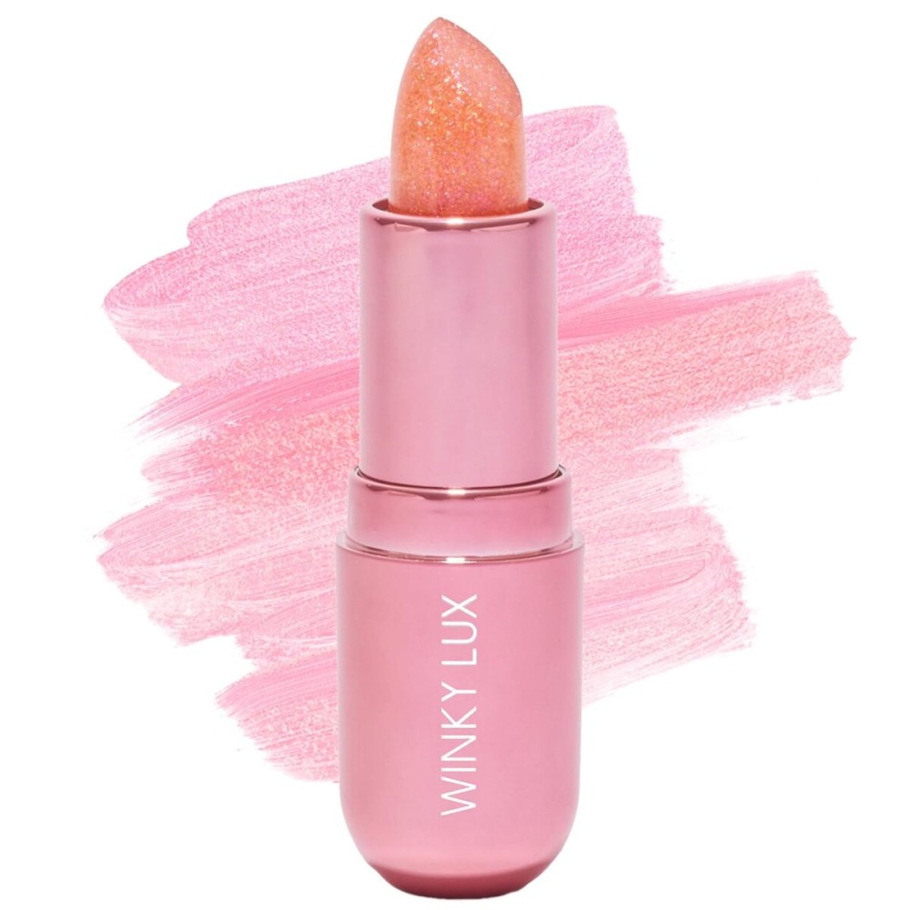 Winky Lux Pink Opal Glimmer Balm - Nourishing pH Lip Balm with Color Changing Pink Tint with Shimmer, Hydrating Ceramides Soften Lips, Raspberry Vanilla Scent