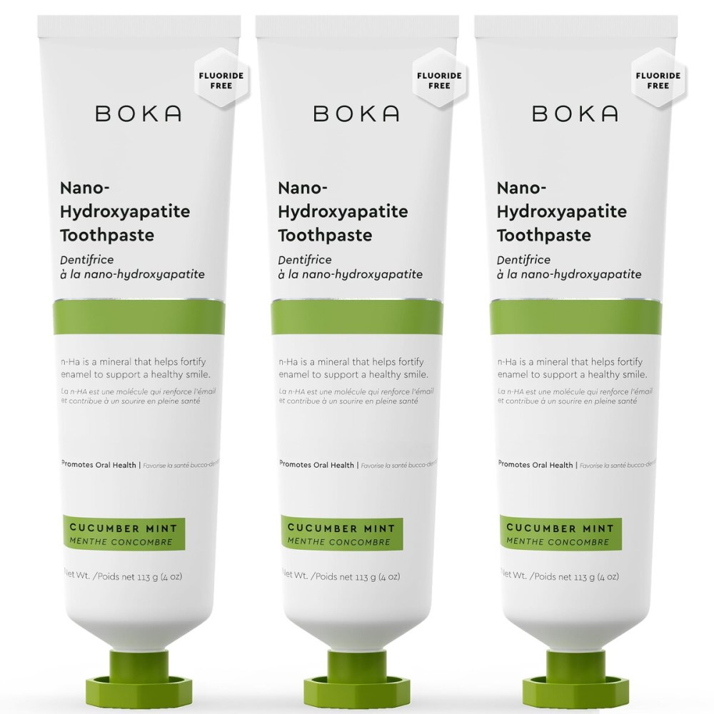 Boka Fluoride Free Toothpaste, Nano Hydroxyapatite Toothpaste, Appropriate for Sensitive Teeth - for Adult, Kids Oral Care - Cucumber Mint Flavor, 4 Fl Oz 3Pk US Manufactured