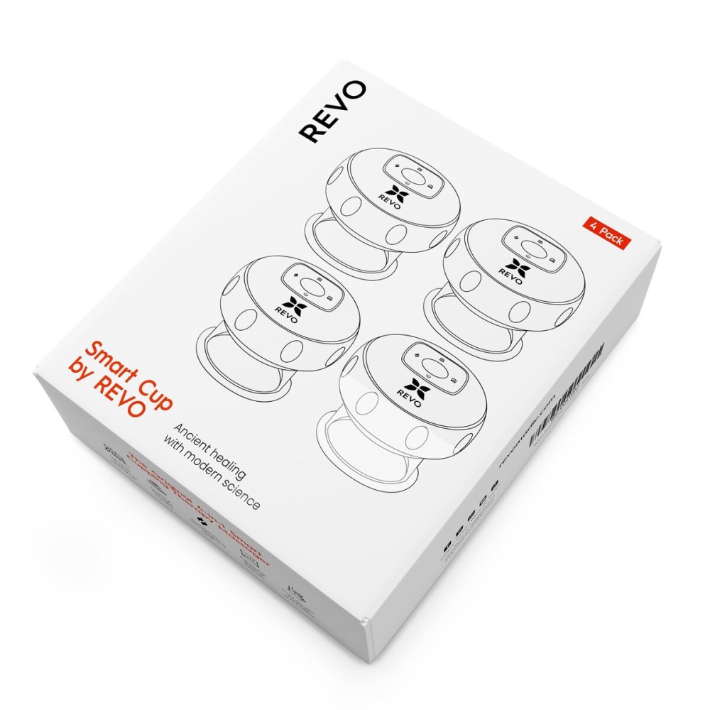 REVO The Original 4-in-1 Smart Cupping Therapy Massager, Red Light Therapy for Targeted Pain Relief, Knots, Aches, Muscle Soreness, Circulation & Tighter Skin, Portable Cupping Kit (Four Pack)