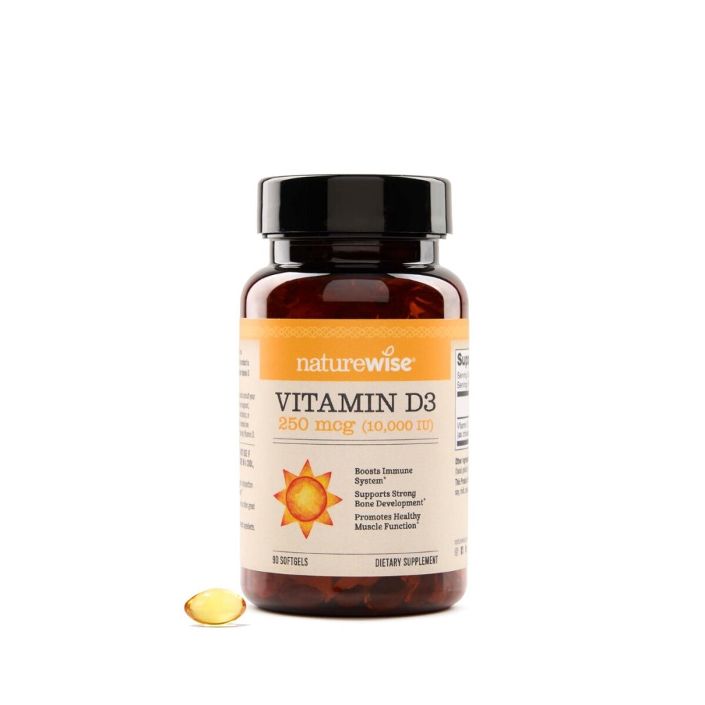 NatureWise Vitamin D3 10,000IU (250 mcg) 90-Day Supply - High Potency for Healthy Immune Support & Muscle Function, Non-GMO, Gluten-Free in Organic Extra Virgin Olive Oil, (Mini Softgel), 90 Count