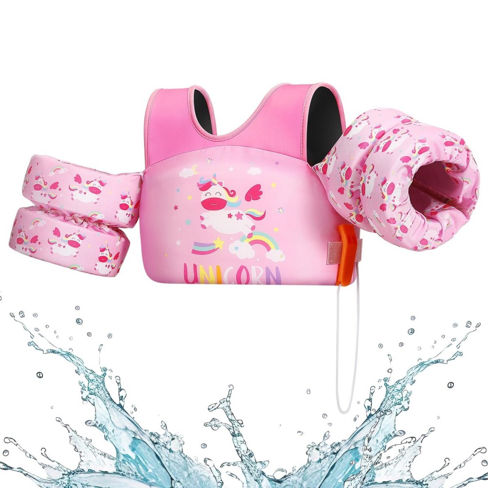 HeySplash Swim Vest for Kids, Toddler Pool Floaties Fit 31-66 Lbs,Swimming Vest with Adjustable Strap, Swim Jacket Water Wing Arm Float, Puddle Beach Boat Jumper Float Device Girl Age 2-7,Pink Unicorn