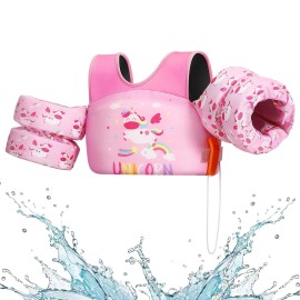 HeySplash Swim Vest for Kids, Toddler Pool Floaties Fit 31-66 Lbs,Swimming Vest with Adjustable Strap, Swim Jacket Water Wing Arm Float, Puddle Beach Boat Jumper Float Device Girl Age 2-7,Pink Unicorn