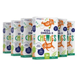 Omega 3 Gummies - Ultra-High DHA Chewable Gel Gummy - for Kids Supports Brain & Eye Health - Sugar-Free Natural Fruit Flavor - Kids Omega 3 Fish Oil Gummies (6 Pack)