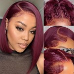 UTIDE 99 j Burgundy Wig Human Hair 13x4 HD Lace Front Wigs Human Hair for Black Women Short Straight Bob Lace Frontal GluelessWigs Human Hair Pre Plucked180% Density Red Wig 10 Inch