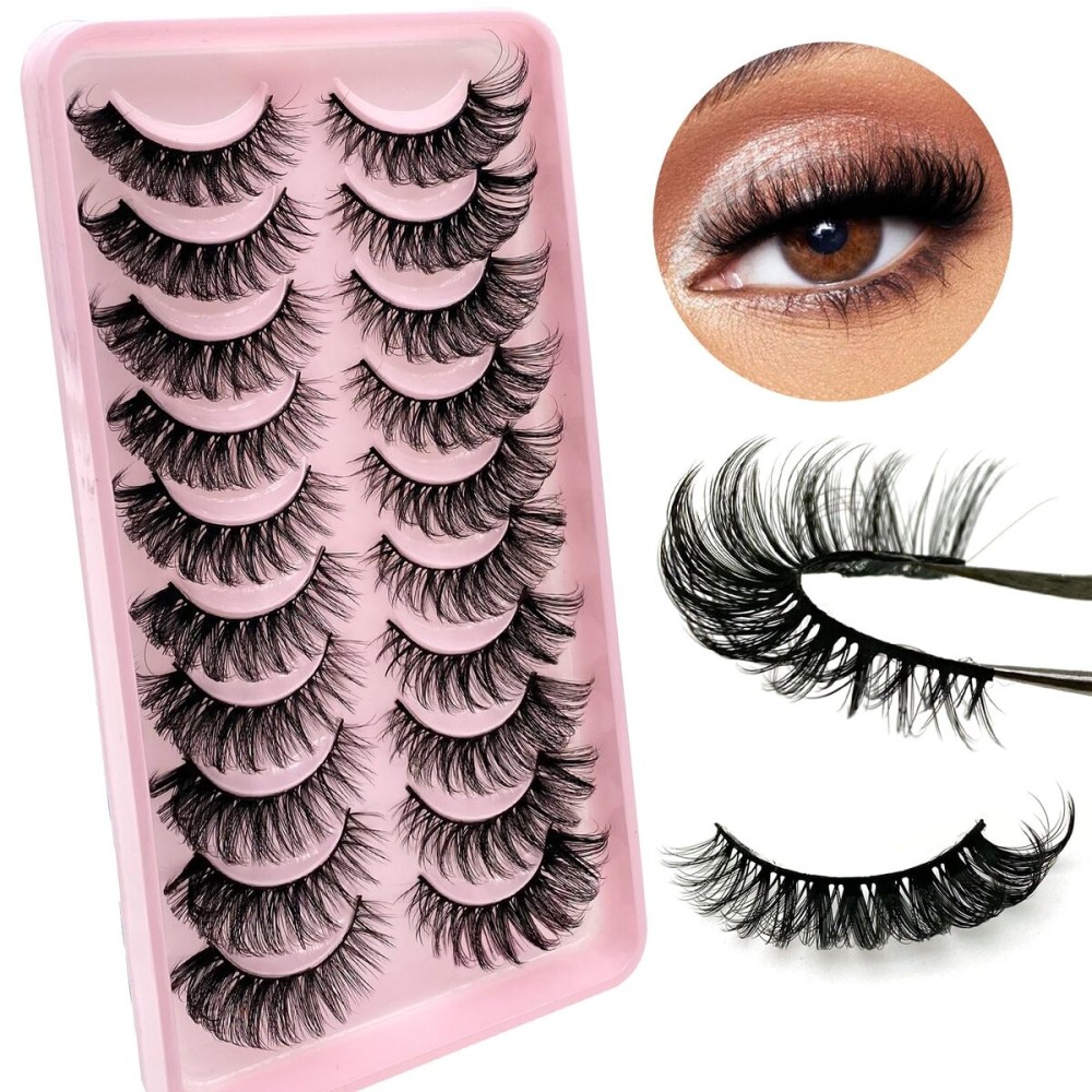 Royaomis D Curl Cat Eye lashes Wispy Russian Strip Lashes that Look Like Extensions 8D False Eyelashes Natural Look Pack 10 Pairs (RM-39)