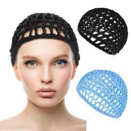 Hair Net Wrap Nets For Women 2 PCS Sleeping Sleep Cap Drying Curly Hair Crochet Press Hairnets Snood Wraps Cover Hairnet Workers Cap Mesh Head Caps Wrapping Long Curly Hair Overnight(blue/black)