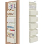 SpaceHacks 6-Tier Over The Door Organizer, Hanging Storage Organizer with Clear Window, 40lb Ultra Sturdy Large Capacity Room Organizer for Pantry Bathroom Nursery Closet Baby Essential (Beige)