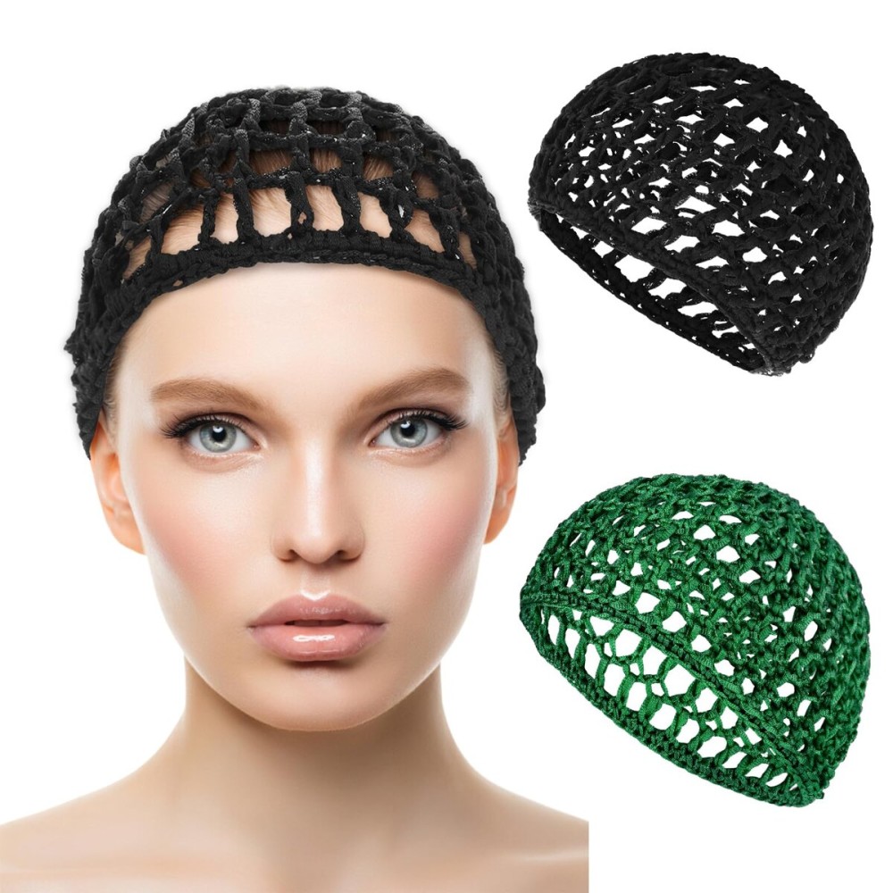 Hair Net Wrap Nets For Women 2 PCS Sleeping Sleep Cap Drying Curly Hair Crochet Press Hairnets Snood Wraps Cover Hairnet Workers Cap Mesh Head Caps Wrapping Long Curly Hair Overnight(green/black)