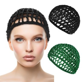 Hair Net Wrap Nets For Women 2 PCS Sleeping Sleep Cap Drying Curly Hair Crochet Press Hairnets Snood Wraps Cover Hairnet Workers Cap Mesh Head Caps Wrapping Long Curly Hair Overnight(green/black)