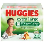 Huggies Extra Large Baby Wipes, Unscented, 5 Flip-Top Packs, 210 XL Wipes Total, Packaging May Vary