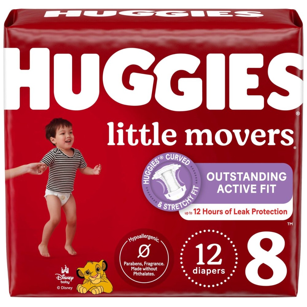 Huggies Size 8 Diapers, Little Movers Baby Diapers, Size 8 (46+ lbs), 12 Ct, Packaging May Vary