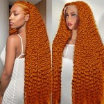 Nsvnsv Ginger Wig Human Hair 13x4 deep wave Ginger Orange Lace Front Wigs Human Hair HD Transparent Lace Frontal 350 Colored Human Wig Pre Plucked 180% Density 28inch