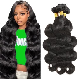 12A Human Hair Bundles 26 28 30 Inch Body Wave Bundles Human Hair 100% Unprocessed Brazilian Virgin Hair Body Wave Quick Weave Natural Black