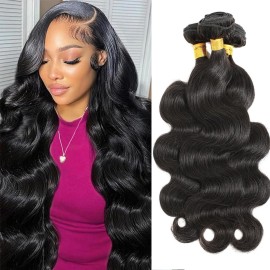 Body Wave Bundles Human Hair 12A Human Hair Bundles 20 22 24 Inch 100% Unprocessed Brazilian Virgin Hair Extensions Natural Black