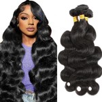 12A Body Wave Bundles Human Hair 28 30 32 Inch 100% Unprocessed Brazilian Virgin Hair 3 Bundles Human Hair Body Wave Quick Weave Bundles Real Human Hair Extensions Natural Black