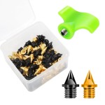 Nuolifee 1/4 Inch Track Spikes, 100 Pieces Steel Track Shoe Spikes Replacements and Spike Wrench for Sports Running Track Shoes (Black + Gold)