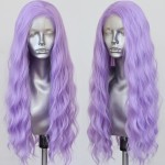 ELESTY Loose Wavy Long Light Purple Lace Front Wig For Women Natural Hairline 13 * 4 Synthetic Lace Front Wig Free Part Long Glueless Lace Wig Cosplay Rumi Wigs
