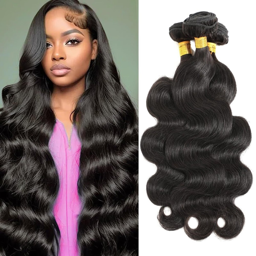 CSCHS Body Wave Bundles Human Hair Unprocessed Brazilian Virgin Hair Quick Weave Hair Extensions Natural Black 16 18 20 Inch