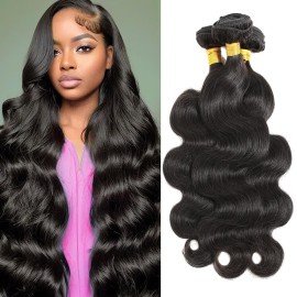 CSCHS Body Wave Bundles Human Hair Unprocessed Brazilian Virgin Hair Quick Weave Hair Extensions Natural Black 16 18 20 Inch