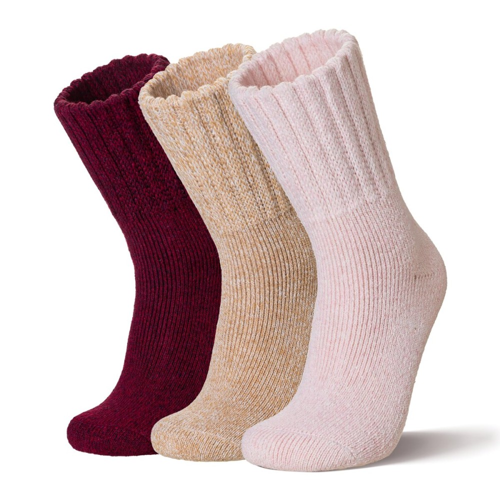 Velice Women Wool Socks Thick Thermal Hiking Warm Winter Crew Cushion Cozy Work Boot Socks 5 Pairs(3 Pairs Pink/Oatmeal/Red)