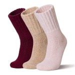Velice Women Wool Socks Thick Thermal Hiking Warm Winter Crew Cushion Cozy Work Boot Socks 5 Pairs(3 Pairs Pink/Oatmeal/Red)