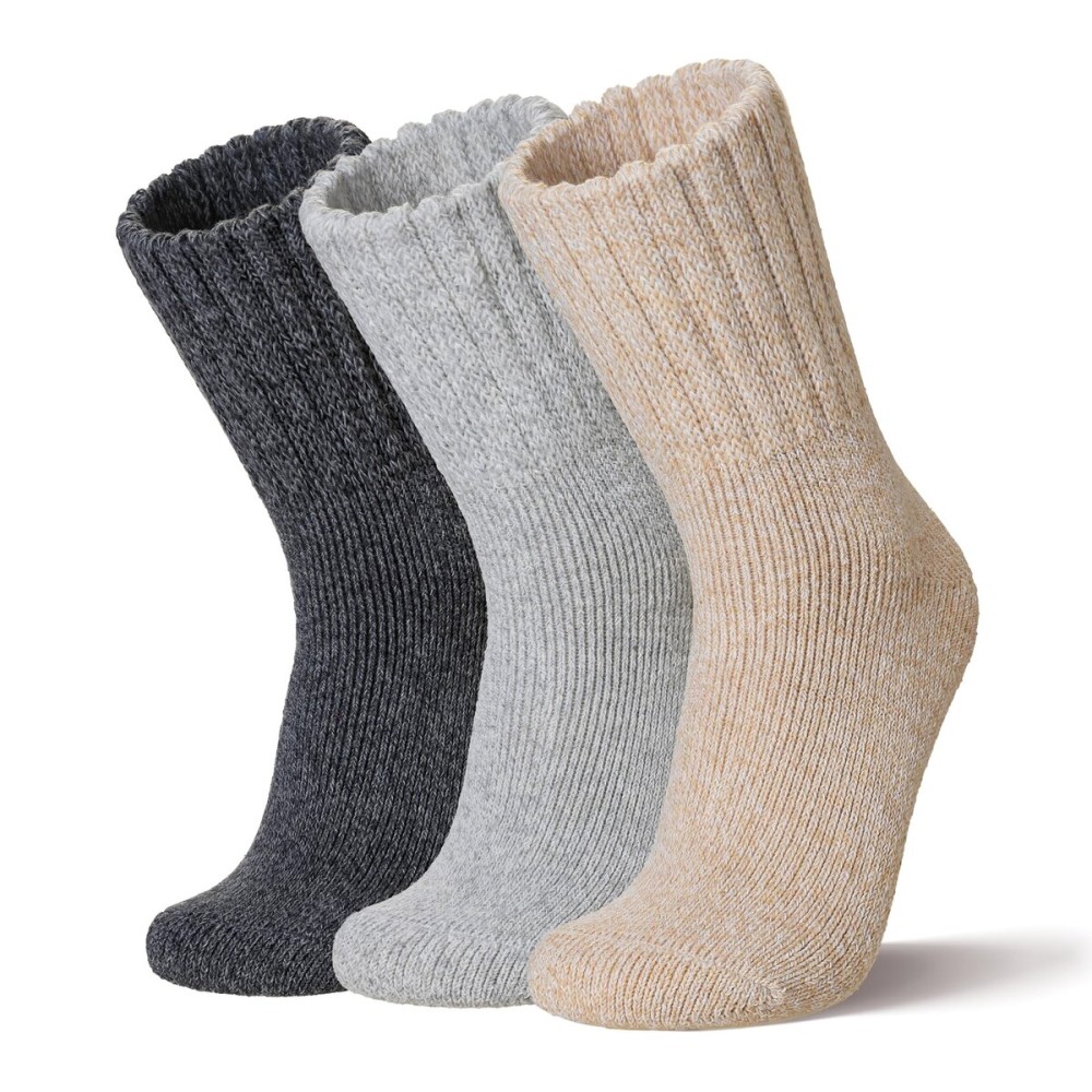 Velice Women Wool Socks Thick Thermal Hiking Warm Winter Crew Cushion Cozy Work Boot Socks 5 Pairs(3 Pairs Dark Grey/Khaki/Light Grey)