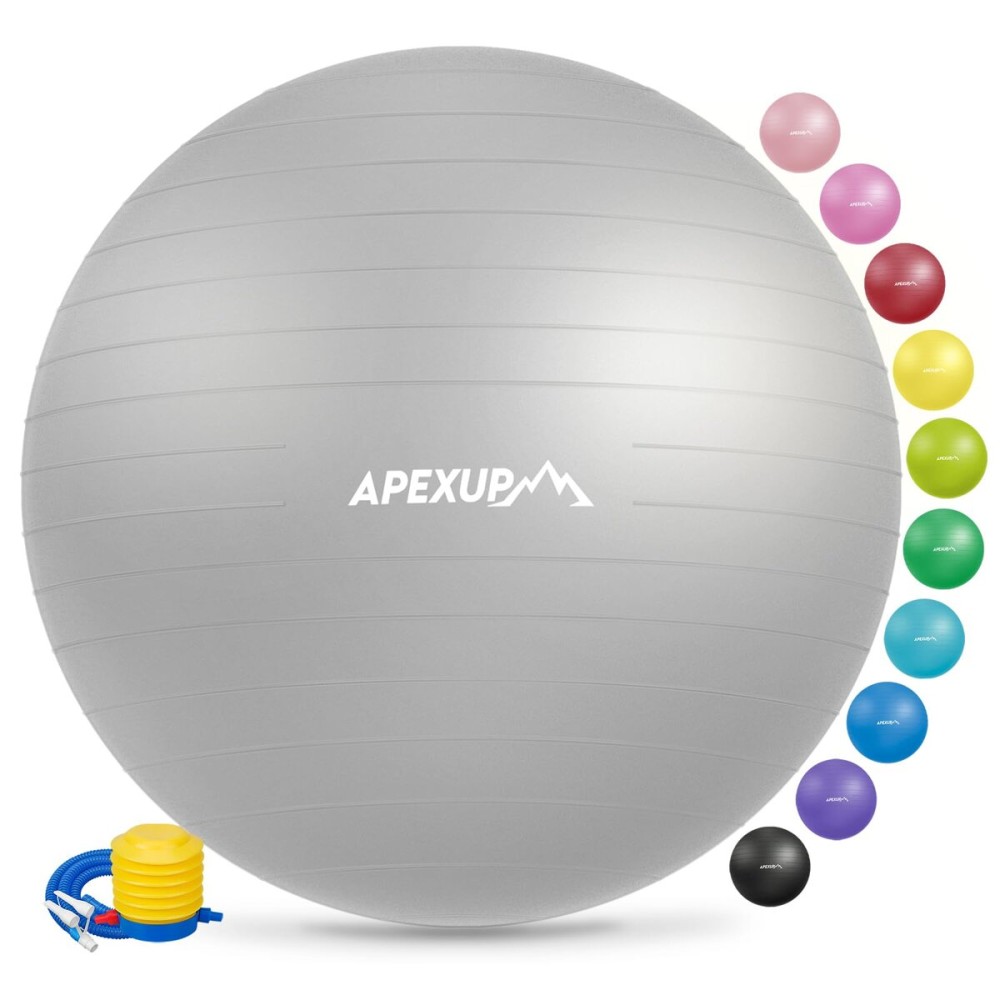 APEXUP Yoga Ball Exercise Ball Anti Slip Heavy Duty for Fitness, Balance & Core Workout (XXL(31~34) 85cm, Silver)