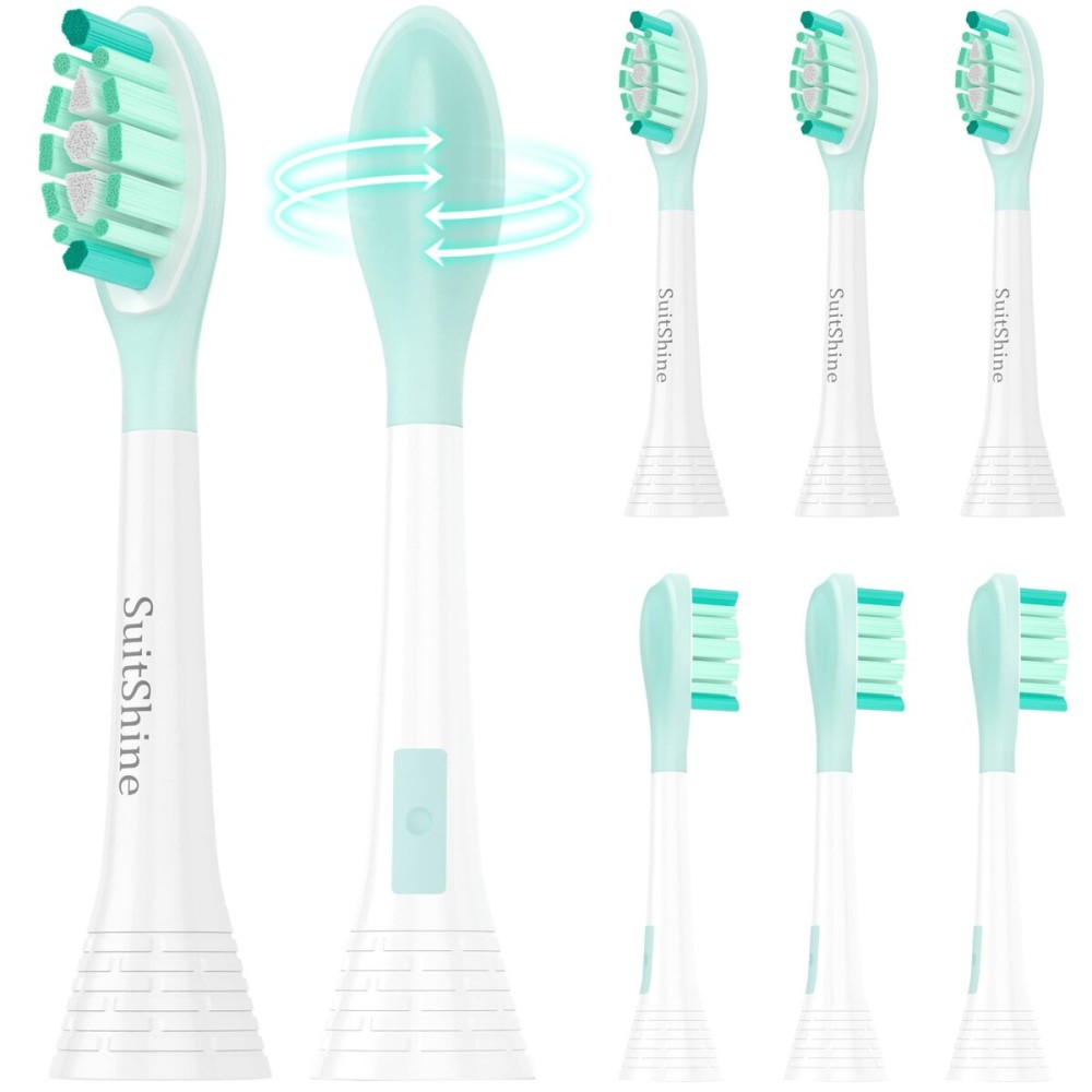 SuitShine Replacement Toothbrush Heads Compatible with Philips Sonicare Electric Brush and More Click-on Handles 8 Pack White