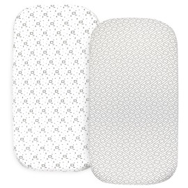 2-Pack Organic Fitted Bassinet Sheets, Compatible with Halo, Snoo, Graco, Dream On Me, Delta, and Other Standard Size Bassinets - Fits Oval, Hourglass, & Rectangle Shapes (Size 32 x 16 x 4 Inches)