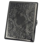 Retro Cigarette Case Victorian Style Metal Holder for Regular, King and 100\'s Size Credit Card Holder Pocket, Large with Flower Pattern RFID Protective Security Wallet (EL100-Black)