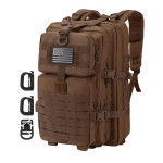 Hannibal Tactical MOLLE Assault Backpack, Tactical Backpack Military Army Camping Rucksack, 3-Day Pack Trip w/USA Flag Patch, D-Rings, Dark Brown