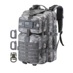 Hannibal Tactical MOLLE Assault Backpack, Tactical Backpack Army Military Camping Rucksack, 3-Day Pack Travel Trip w/USA Flag Patch, D-Rings, ACU Camo