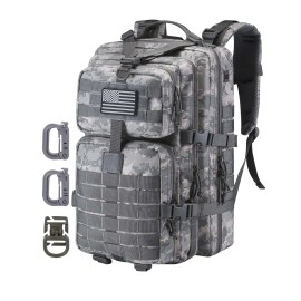 Hannibal Tactical MOLLE Assault Backpack, Tactical Backpack Army Military Camping Rucksack, 3-Day Pack Travel Trip w/USA Flag Patch, D-Rings, ACU Camo
