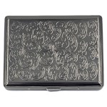 Retro Cigarette Case Victorian Style Metal Holder for Regular, King and 100\'s Size Credit Card Holder Pocket RFID Protective Security Wallet (FLO100-Black)