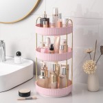 Aveniee 360 Rotating Makeup Organizer for Vanity, Skincare Perfume Organizers Large, Spinning Bathroom Counter Shelf Holder for Cosmetics, Skin Care, Lipsticks,3 Tiers, Pink