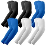 YESLIFE 6 Pairs UV Sun Protection Arm Sleeves for Men & Women, UPF 50 Sports Sleeve, Sleeves to Cover Arms (2 Black, 2 White, 2 Dark Blue)