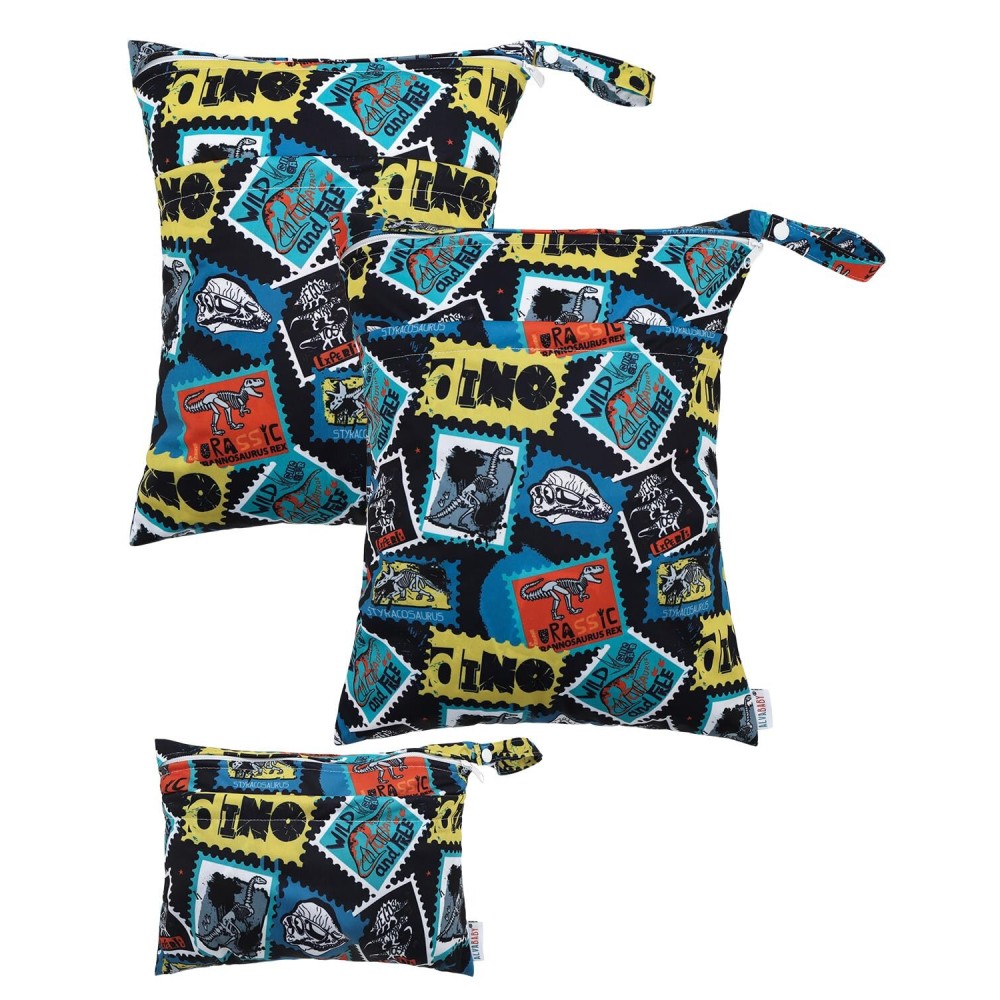 ALVABABY 3 Cloth Diaper Wet Dry Bags Waterproof Reusable with Two Zippered Pockets Travel Beach Pool Daycare Soiled Baby Items Yoga Gym Bag for Swimsuits or Wet Clothes Small medium Large 3L-SML09