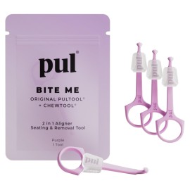 PUL Pack of 4 Reusable 2-in-1 Aligner Seating Chewie & Removal Tool - Compatible with Invisalign, Removable Braces, Retainers & Trays - Easy-to-Use Remover & Chew, Dental & Oral Hygiene Care - Purple