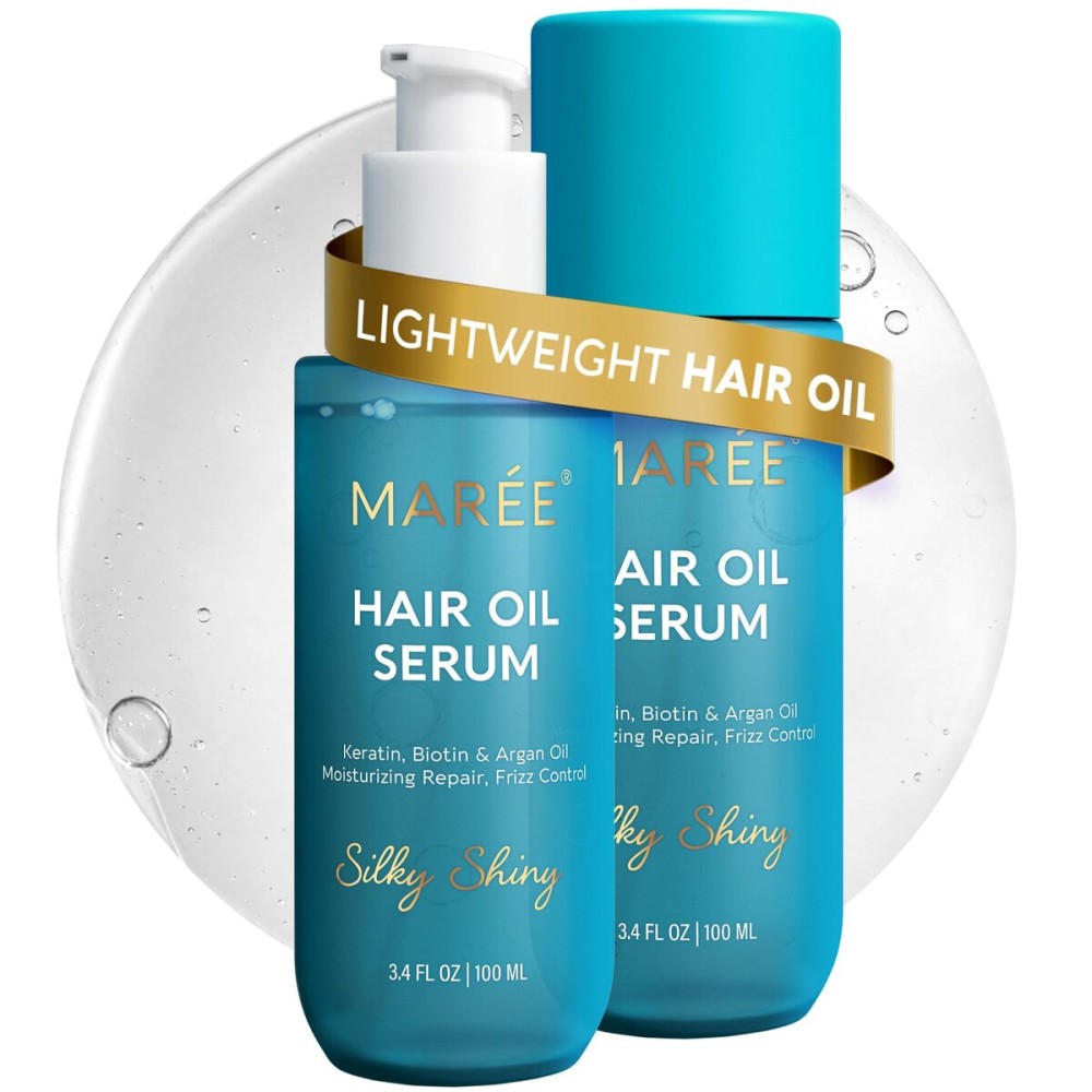MAREE Hair Oil for Frizzy and Damaged Hair with Vitamins A, E, B5, 2 PACK - Anti Frizz Control Srum for Curly Women & Men - Aceite de Argn Para el Cabello - Biotin Keratin Antifrizz Products