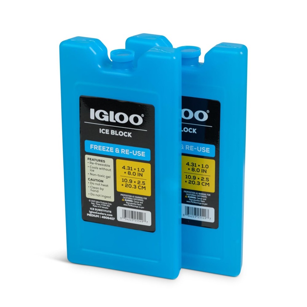 Igloo Medium Maxcold 2 Pack Ice Block, Reusable Ice Packs for Coolers, Freezer Pack, Cold Packs for Coolers, Long Lasting Ice Blocks