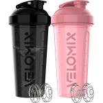 VELOMIX -2 Pack- 28 oz Protein Shaker Bottles for Protein Mixes - 2x Wire Whisk | Leak Proof Shaker Cups for Protein Shakes | Protein Shaker Bottle Pack | Shakers for Protein Shakes-Pink&Black