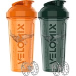 VELOMIX -2 Pack- 28 oz Protein Shaker Bottles for Protein Mixes - 2x Wire Whisk | Leak Proof Shaker Cups for Protein Shakes | Protein Shaker Bottle Pack | Shakers for Protein Shakes-Green&Orange
