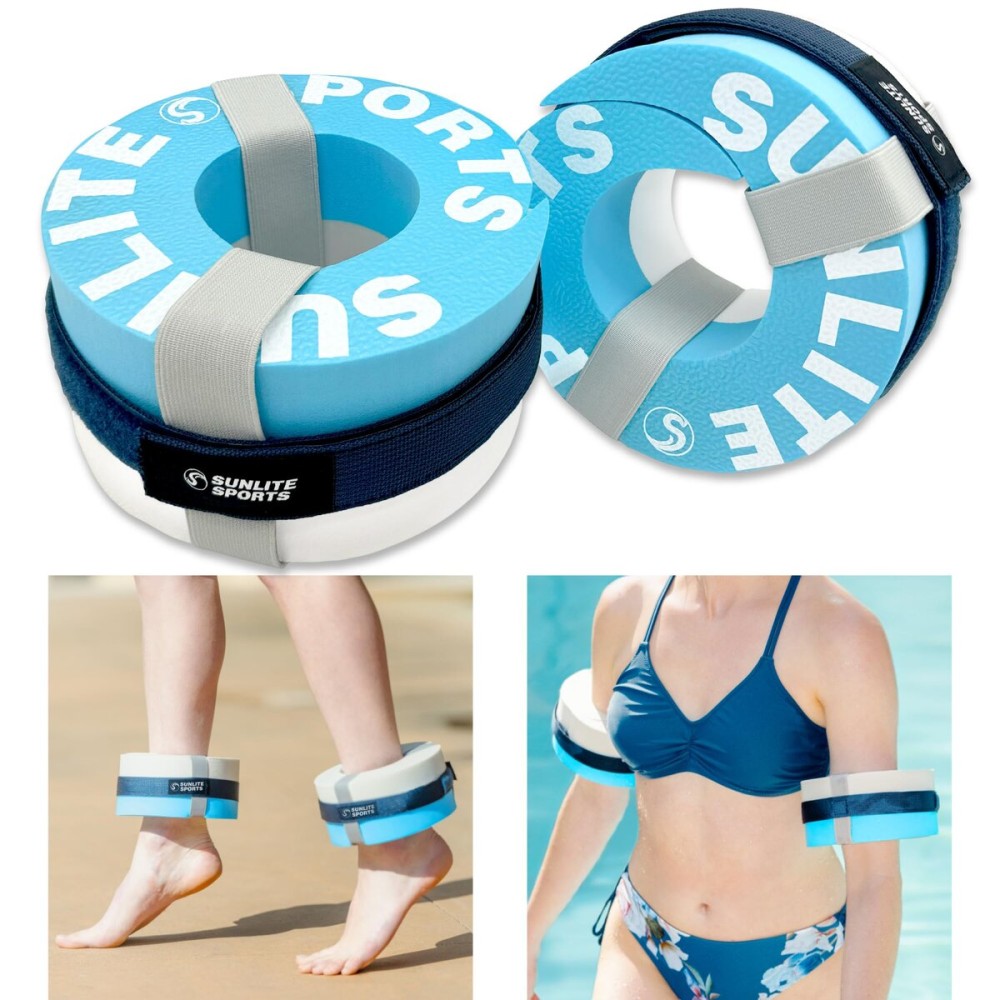 Sunlite Sports Foam Aquatic Cuffs, Weights for Water Exercise, High-Density EVA for Enhanced Pool Fitness Training, Water Aerobics Float Ring with Adjustable Webbing, Pack of 2