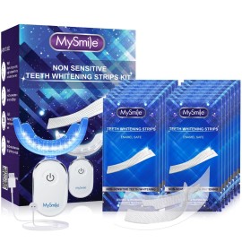 MySmile Teeth Whitening Strips Kit 14 Treatments with 28 LED Light - 10 Min Non-Sensitive Fast Whitening Teeth Enamel Safe Teeth Whitener - Helps to Remove Deep Stains