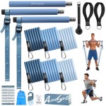 ALongSong Upgraded Pilates Bar Kit with Resistance Bands Natural Latex, Adjustable Exercise Equipment Multifunctional Yoga Pilates Stick for Home Gym Supports Full-Body, Denim Blue