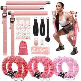 ALongSong Upgraded Pilates Bar Kit with Resistance Bands Fabric Wrapped Natural Latex, Adjustable Exercise Equipment Multifunctional Yoga Pilates Stick for Home Gym Supports Full-Body Workouts